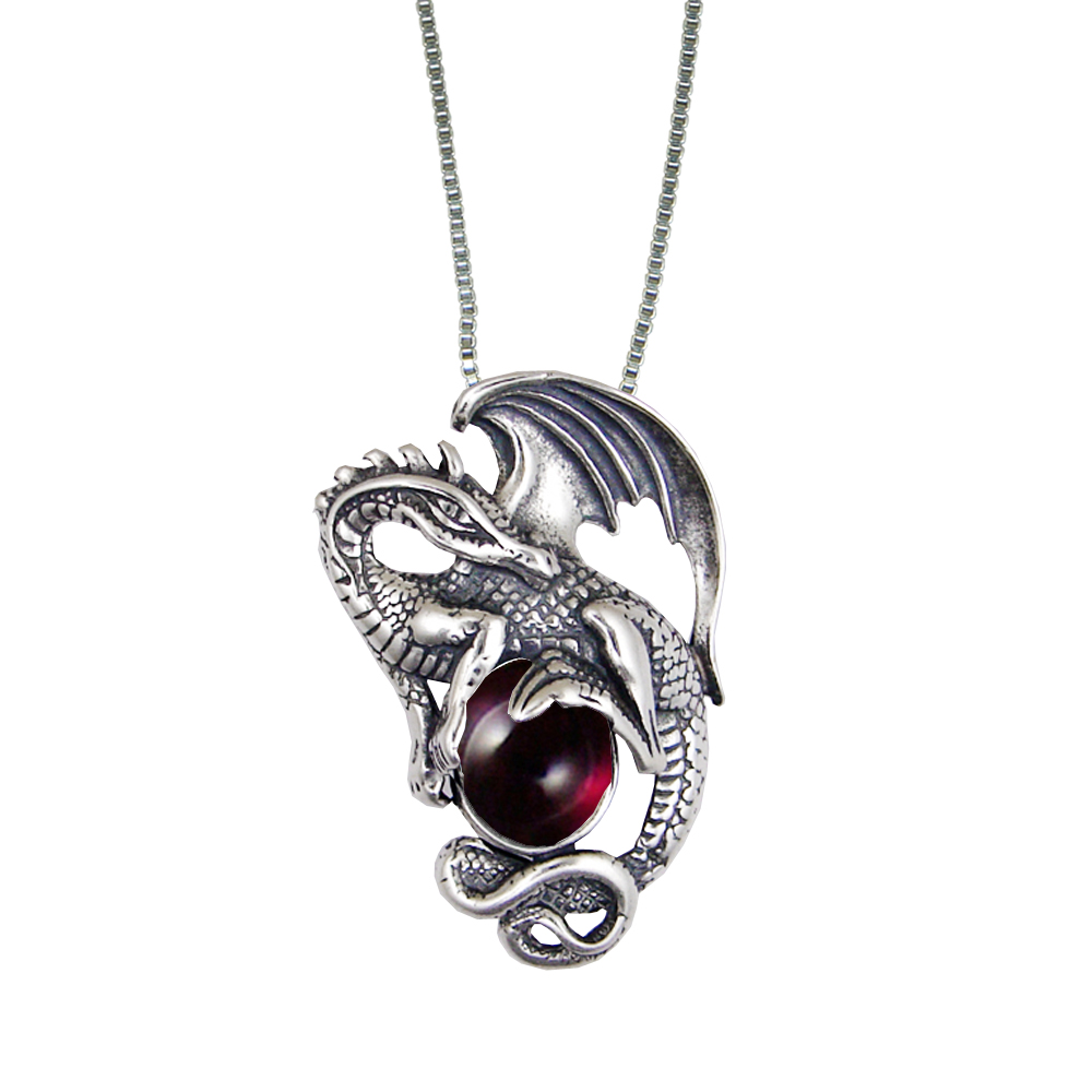 Sterling Silver Dragon Queen Pendant With Garnet